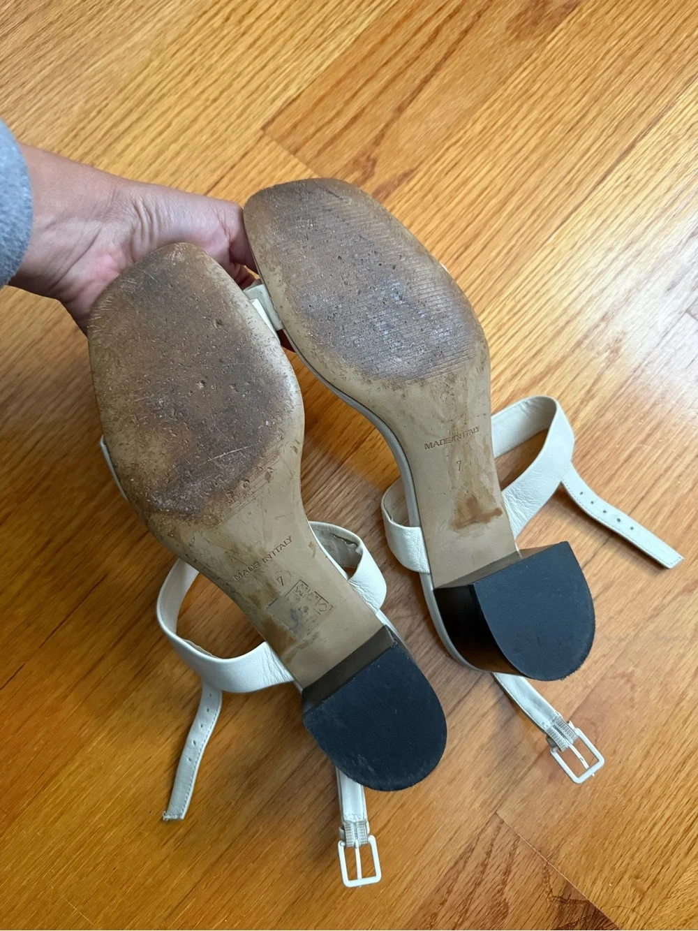 Everlane Off-White Leather Square-Toe Two-Strap Heels